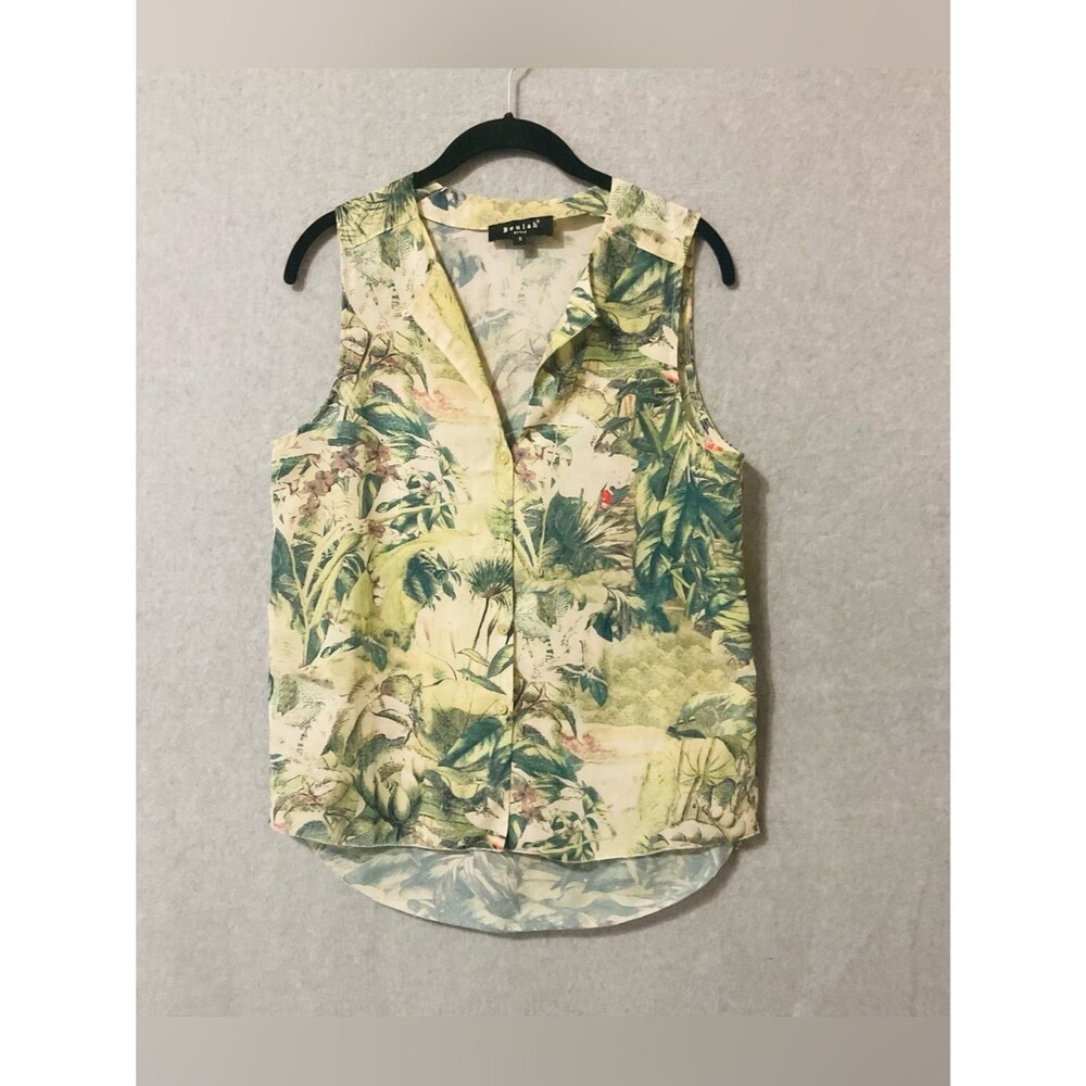 Banana Republic Sleeveless Tropical Print Button-Front Top in Green Sz S